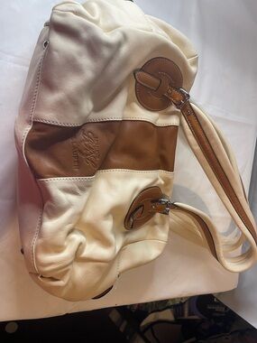Ralph Lauren Cream and Brown Two-Tone Leather Shoulder Bag